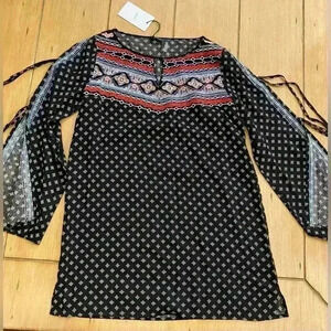 THML Women's Boho Cold Shoulder Black Colorful New Top NEW size small